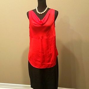 Ann Taylor Red Gold Button Drape Neck Tank Blouse